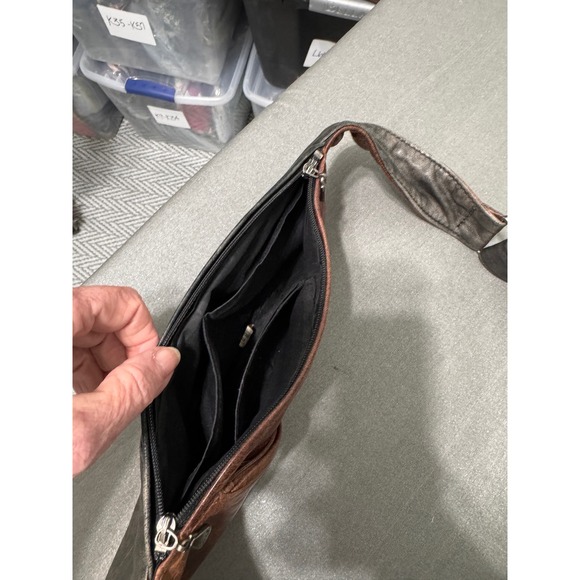 Sash Genuine Leather Shoulder Bag Brown Distressed Hobo Style - Picture 8 of 14